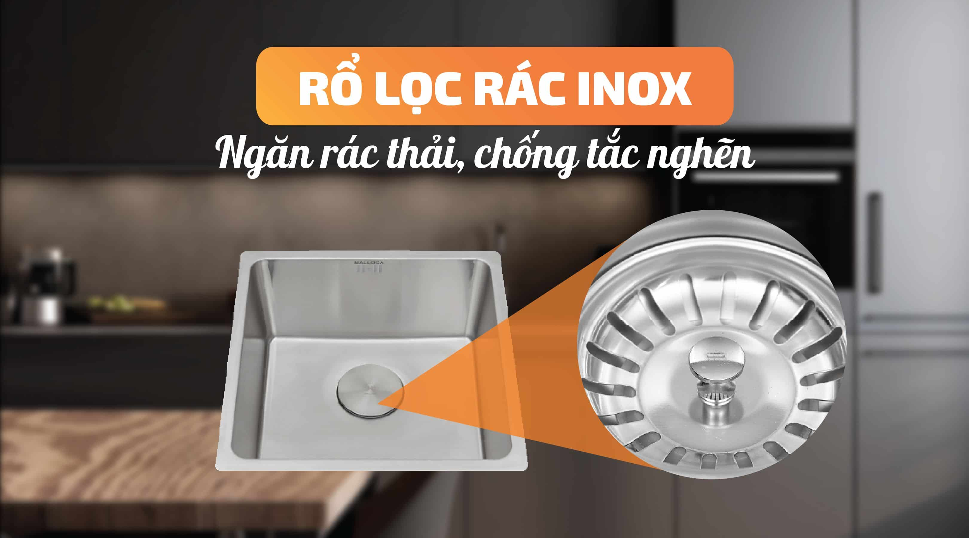 Chậu rửa chén Malloca - Rổ lọc rác bằng Inox